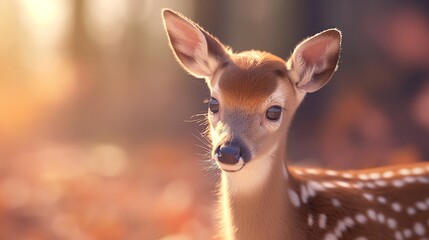 A baby deer with big doe eyes and delicate spots on its fur