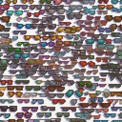 pixel art of a lot of colored glasses flying randomly, light going through the glasses, macro photo, focus in the middle, a small angle of focus, white background, 8k, HD