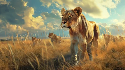 Foto op Canvas A regal lioness leading her pride through the grasslands on a hunting expedition © Image Studio