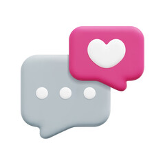 3d vector love talk speech bubble icon. Isolated on white background. 3d social media communication concept. Cartoon minimal style. 3d chat icon vector render illustration.