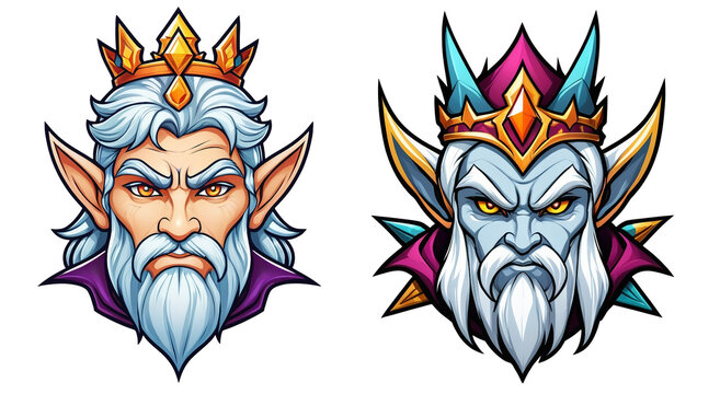 two illustrations of a man with a crown on his head and a man with a beard wearing a crown on his head