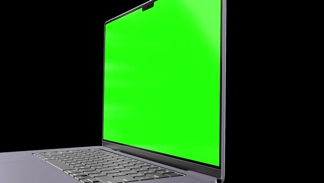 Laptop Mockup Series with blank green screen, isolated on Black background. HD animation for app Prentation and commercials