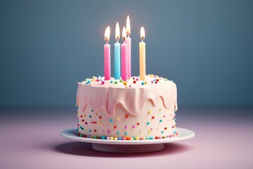 Birthday cake with five lighting candles 