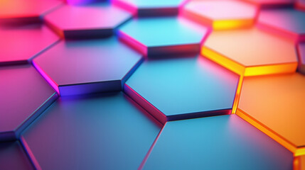 Abstract background of hexagon background. Colorful hexagons background, chaotic hexagons. Colorful background with glowing elements.