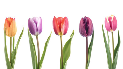 Fototapeta premium group of blooming tulips isolated on white background PNG
