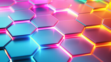Fototapeta na wymiar Abstract background of hexagon background. Colorful hexagons background, chaotic hexagons. Colorful background with glowing elements.