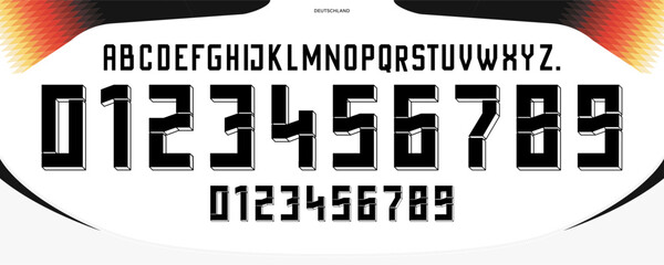 font vector team 2024 kit sport style font, germany font. retro football style font with lines and points inside. sports style letters and numbers for soccer team - obrazy, fototapety, plakaty