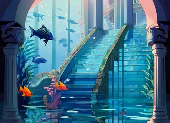 水中神殿竜宮賞のカーブ階段イラスト
