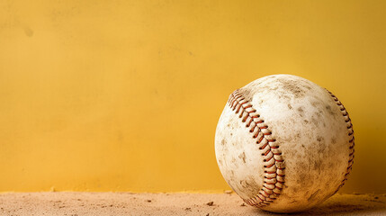 Baseball ball on a yellow background with copy space for text
