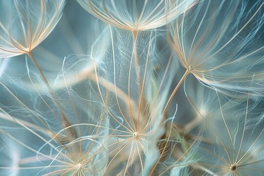The delicate structure of a dandelion seed head with seeds ready to take flight