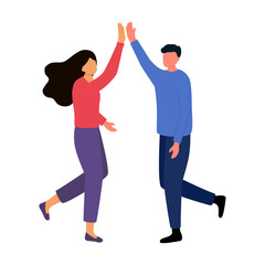 Happy people giving high five. Friends greeting or supporting each other. Informal hi gesture. Concept of friendship, partnership and success. © Orapun