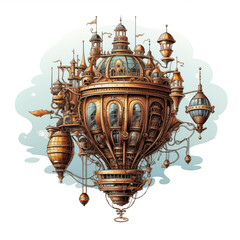 Fototapeta na wymiar Airship Steampunk Retro. Air Balloon Illustration on White Background.