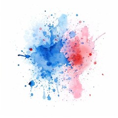 A vivid watercolor clash where crimson meets cobalt, creating a striking splatter effect on a clean white backdrop.