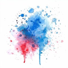 A vivid watercolor clash where crimson meets cobalt, creating a striking splatter effect on a clean white backdrop.