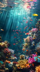 fish swimming ocean together promotional coral reef alien plants animals depth blur duplication content aquamarine windows pristine deep