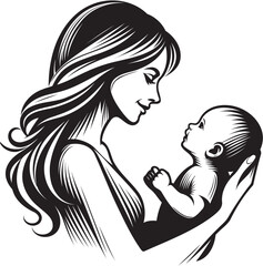 mom and baby vector silhouettes