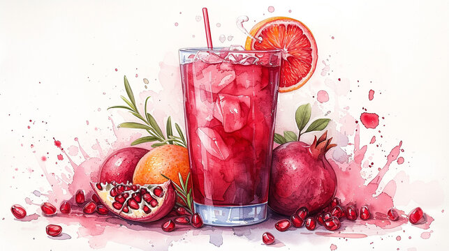 Fruit juice watercolor painting