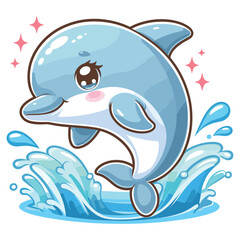 Fototapeta premium vector cute cartoon dolphin jumping out