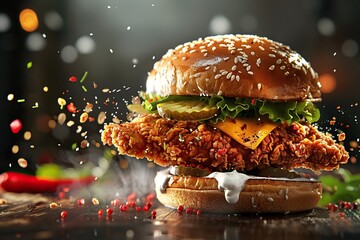 Fresh Crispy Fried Chicken Burger Sandwich - Powered by Adobe