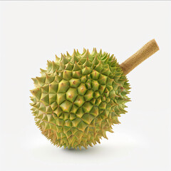 a durian fruit with a wooden stick sticking out of it