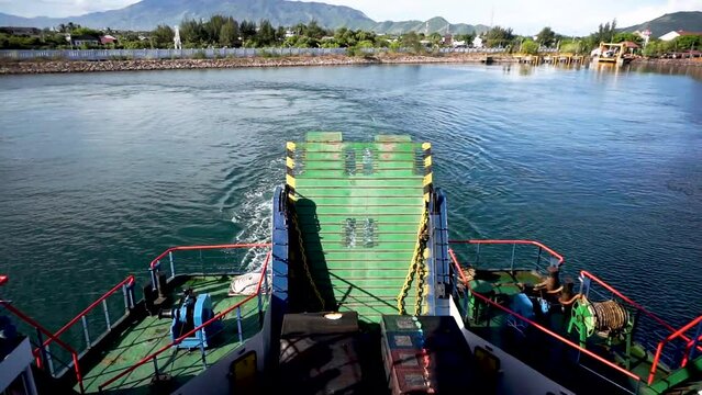Back view of ferry boat after leaving Ulee Lheu harbor in Banda Aceh. KMP BRR headed to sabang island from Banda Aceh.