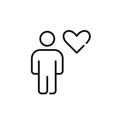 Person and heart. Empathy, charity and compassion, joy, love and celebration symbol. Pixel perfect vector icon