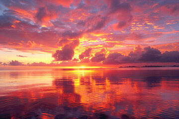 a sunset over a body of water with clouds