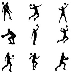 set of volleyball players silhouettes , volleyball players silhouettes , group of volleyball players silhouettes , volleyball silhouettes , women volleyball silhouettes