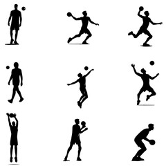 Fototapeta na wymiar set of volleyball players silhouettes , volleyball players silhouettes , group of volleyball players silhouettes , volleyball silhouettes , women volleyball silhouettes