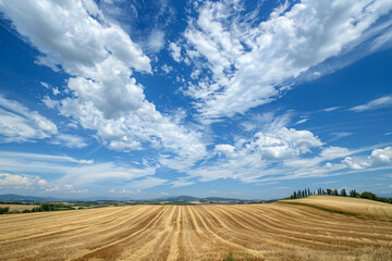 Fototapeta na wymiar a field of wheat with a blue sky in the background