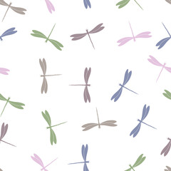 Vector seamless pattern with colorful dragonflies. For printing, packaging, textiles, wallpaper, children's design