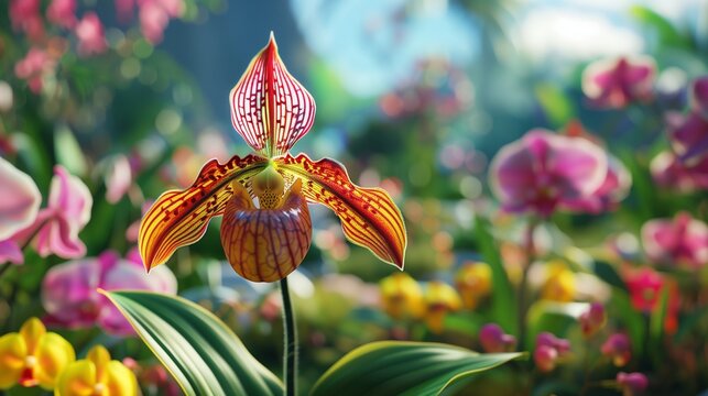 colorful of slipper orchid in Beautiful garden 