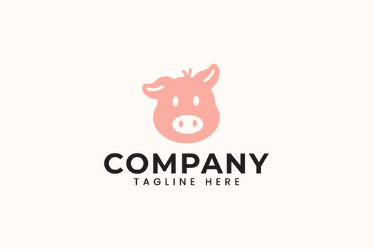 cute pig head modern logo design for animal food farm restaurant company business