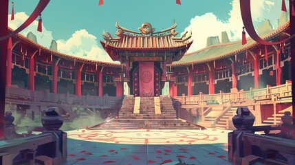 Old China Temple Illustration