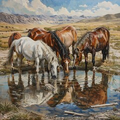 horses on the river