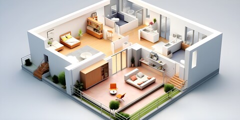 Fototapeta na wymiar 3D floor plan of an open concept living apartment layout home