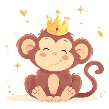 Cute Monkey Wearing a Crown with PNG Image Vector Illustration
