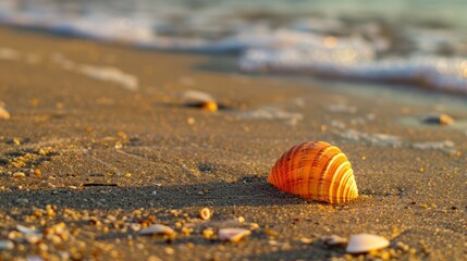Photos of beautiful tropical beach with conch shell sea on the sand, peaceful and relaxing atmosphere