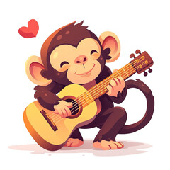 Cute Monkey Playing Guitar for t-shirts, Children's Books, Stickers, Posters. Vector Illustration PNG Image