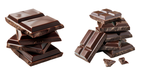 stacked dark chocolate bars isolated on transparent background