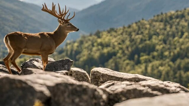 A deer on the rock in the mountain