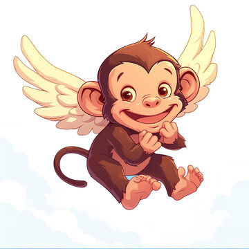 recommend clip art: Cute Flying Monkey Wearing Wings with PNG Image Vector Illustration