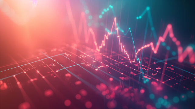 abstract financial chart with uptrend line graph and numbers in stock market on gradient white color background.