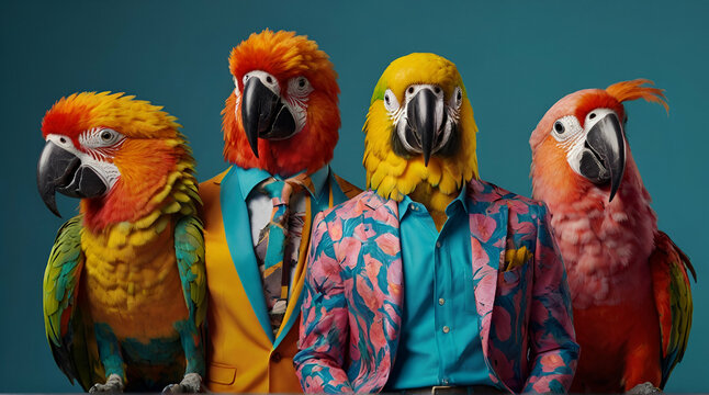 Studio photo portrait of a parrot in business clothes, concept of Professionalism. generative.ai