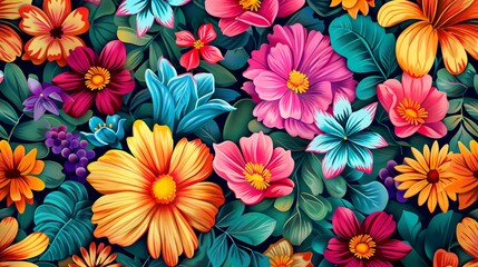 Floral pattern with bright and colorful flowers