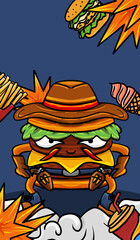 Original hand-drawn cartoon delicious American fast food catering illustration material
