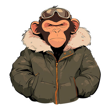 Cute Monkey Wearing a Jacket for t-shirts, Children's Books, Stickers, Posters. Vector Illustration PNG Image