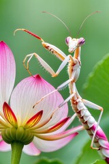Lotus mantis pink and white resembling flower.