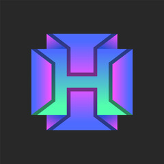 Letter H logo sport team or car emblem, featuring rectangular shapes made of folded paper surfaces in vibrant gradient, rectangles layers geometric forms in origami style. Areas, levels, and shadows.
