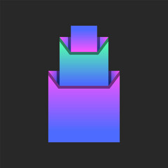 Pyramid three scaling squares shapes logo made of folded paper surfaces in colorful gradient, sequence 3 layers geometric forms squares in origami style. Areas, levels, and shadows.